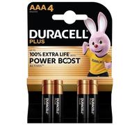Duracell Plus Pilas Alcalinas AAA LR3 1.5V Blíster Paquete de 4 Unidades | Hasta un 100 % de Duración Extra con Activos POWER BOOST | Completamente Cargadas y Listas para Usar | Ideal para Juguetes,