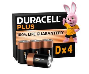 Duracell Plus pilas D (pack de 4) - Alcalinas 1,5 V - 100 % de duración garantizada - Fiabilidad para dispositivos cotidianos - Embalaje sin plástico - 10 años de almacenamiento - LR20 MN1300