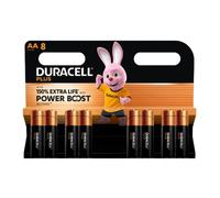 DURACELL Plus Pilas AA (Paquete de 8) - Pilas alcalinas 1,5 V - hasta un 150% de duración Extra con Activos Power Boost-Fiabilidad para Dispositivos cotidianos-Envase con 0% de plástico-MN1500