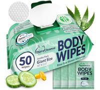 Duracleanse- Toallitas corporales para mujeres, toallitas de baño limpiadoras extra húmedas sin enjuague (paquete de 1), 50 toallitas de ducha XL + 4 desodorantes