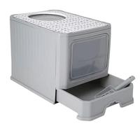 Duradera Arenero Gato Caja De Arena para Gatos Entrada Superior Cerrada con Tapa Y Pala para para, Sin Olor, Antisalpicaduras A Prueba Servicio Pesado(Grey)