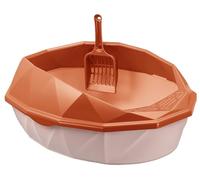 Duradera Arenero Gato Contenedor De Arena para Gatos, Bandeja para Gatitos con Cuchara Hueca, para Mascotas Servicio Pesado(Oranje)