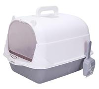 Duradera Arenero Gato Inodoro Cerrado para Gatos Antisalpicaduras Desmontable para De Interior con Puerta Delantera, Orinal para Gatitos Cuchara Servicio Pesado(Grey)