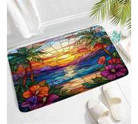 Duradero Alfombra De Piso Vidrieras Playa Tropical Atardecer Amanecer Palmera Flor Alfombrilla De Baño Suave Alfombra Entrada para Pasillo Tienda Cocina 40X60Cm
