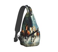 Duradero Bolsa de Pecho Caballos salvajes corriendo en el agua del río Mochilas Cruzadas Ligero Mochila Pecho para Caminar Excursión Senderismo