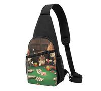 Duradero Bolsa de Pecho Perros jugando a las cartas Biblioteca de cartas Perro divertido Mochila Bandolera Moda Bandolera para Escolar Senderismo Montañismo