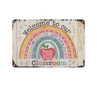 Duradero Letrero de metal/chapa Enseña Amor Inspira Bienvenido a nuestro profesor de aula Decoración de pared Carteles de reglas para Cocina,Hogar,Club,Garaje S
