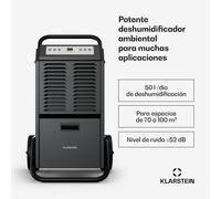 Klarstein DuraDry 50L Deshumidificador - Alta Eficacia, 50L/día, Silencioso ≤52dB, Descongelación Automática, Filtro Lavable, Bajo Consumo, Portátil con Ruedas, para Sótanos, Almacenes, 50-80m²