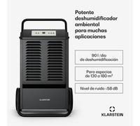 KLARSTEIN DuraDry 90L Deshumidificador, Alta Eficacia, 90L/día, Descongelación Automática, Bajo Consumo, Silencioso ≤58dB, Drenaje Continuo, Transporte Sencillo, para Sótanos, Almacenes, Talleres