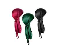 Durag Gorra,3 Pack Durag Suave Sedoso 100cm Cola Larga Headwraps Correa Ancha Stocking Wave Cap Envoltura de Cabeza para Hombres Mujeres Hip-hop y Decoración Diaria Negro Verde Rojo