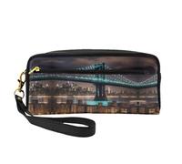 DURAGS Bolsa de maquillaje portátil con estampado de pétalos de rosa roja, la pequeña bolsa de maquillaje perfecta para viajes, New York Manhattan Bridge Night, Talla única
