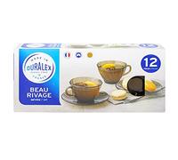 Duralex Beau Rivage Creole - Juego de 12 piezas de 180 ml, 6 tazas y 6 platillos (9005CS), transparente, mediano