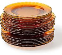 Duralex® Colección Le Picardie®, Plato ondulado de cristal,Cena 23 cl, sopa 23 cl y postre 20.5 cm,Set,Resistente a los arañazos, apto para lavavajillas, fabricado en Francia (ámbar, juego de 18)