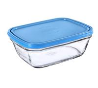 Duralex Freshbox| Contenitore rettangolare per alimenti con coperchio in plastica blu, 1,65 l, 1 unità, vetro ultra resistente ai graffi, compatibile con microonda e lavastoviglie, Made in France