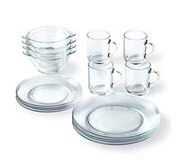 Duralex® Ideal para 1er equipo,Plato plano de 23.5 cm, plato de postre de 19 cm, taza de té de 26 uenco de orejas, 51 cl transparente, compatible con lavavajillas, Made in France
