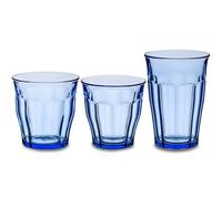 Duralex Made In France Picardie - Juego de bebidas (18 unidades), color azul marino, el juego incluye: (6piezas) vasos de 22,5 ml; (6piezas) vasos de 31,5 ml