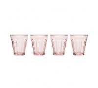 DURALEX | Set 4 Vasos de Cristal Agua 250 ml Picardie Rosa, Vasos Bajos de Vidrio con Relieve Clásico, Set de Vasos para Mesa y Cocina, Aptos Lavavajillas y Microondas