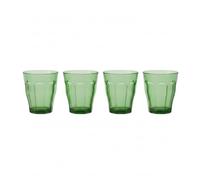 DURALEX | Set 4 Vasos de Cristal Agua 310 ml Picardie Verde, Vasos Bajos de Vidrio Prensado con Relieve, Ideales para Agua y Refrescos, Aptos Lavavajillas y Microondas