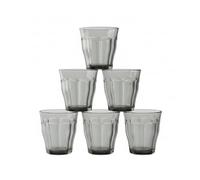 DURALEX | Set 6 Vasos de Cristal Agua 250 ml Picardie Gris, Vasos Bajos de Vidrio Templado con Relieve, Aptos Lavavajillas y Microondas, Ideales para Mesa, Hogar y Cocina
