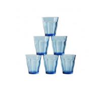 DURALEX | Set 6 Vasos de Cristal Agua 310 ml Picardie Azul Marino, Vasos Bajos de Vidrio con Relieve, Vasos de Cristal Aptos Lavavajillas y Microondas para Cocina y Hogar