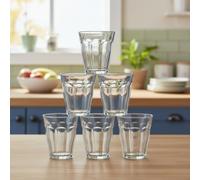 DURALEX | Set 6 Vasos Vidrio Templado 9cl Transparente Apilables, Pack Vasos Cocina Resistentes para Agua Zumo , Uso Diario, Colección Picardie