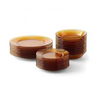 DURALEX | Vajilla 18 Piezas de Vidrio Templado Resistente Elegante y Duradera Color Ámbar - Vajilla Completa de cristal Duralex Apto para Microondas y Lavavajillas