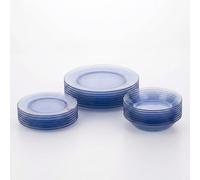 DURALEX | Vajilla 6 Personas 18 Piezas de Vidrio Templado Resistente Elegante y Duradera Color Marine - Vajilla Completa de cristal Duralex Apto para Microondas y Lavavajillas