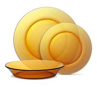 DURALEX | Vajilla Completa 4 Personas 12 Piezas Vidrio Templado Ultraresistente, Apta Microondas y Lavavajillas - Vajilla Duralex Ámbar de Vidrio con Diseño Elegante y Duradero