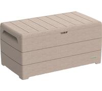 Duramax Durabox 416 Litre/ 110 Gallons Plastic Storage Box, Outdoor Plastic Deck Box, Garden Furniture Cushion Box, Woodgrain Texture, Safe & Secure, Plastic Cushion Box with Gas Cylinder, Warm Taupe