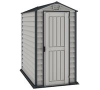 Duramax Cobertizo de plástico para jardín EverMore de 4 x 6 pies, solución de almacenamiento exterior ignífuga y para todo tipo de clima, incluye suelo de plástico, gris oscuro y Adobe