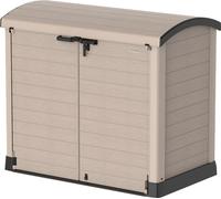 Duramax StoreAway 1200L Plastic Garden Shed/ARC Lid, Outdoor Storage Shed, Wheelie Bin Hideaways, Wheelie Bin Box, Durable Construction, Ideal for Bikes, BBQs & 2X 240L Bins, 145x85x125 cm, Taupe