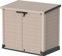 Duramax StoreAway 1200L Plastic Garden Shed/Flat Lid, Outdoor Storage Shed, Wheelie Bin Hideaways, Wheelie Bin Box, Durable Construction, Ideal for Bikes, BBQs & 2X 240L Bins, 145x85x125 cm, Taupe