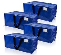 DURASACK Bolsa de transporte resistente con cremallera, correas de transporte reforzadas y correas de mochila, hecho de polipropileno tejido resistente, paquete de 4, azul