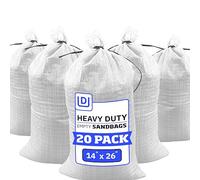 DURASACK Bolsas de arena resistentes con cuerdas de amarre, bolsas de arena de polipropileno tejidas vacías con 1600 horas de protección UV, 14 x 26 pulgadas, color blanco, paquete de 20