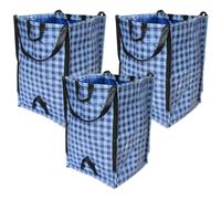 DURASACK Bolsas resistentes para el hogar y el patio, 48 galones, reutilizables, autoportantes, para césped y hojas, con asas reforzadas, color azul guingán, paquete de 3