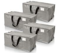 DURASACK Contenedor de almacenamiento resistente con cremallera, correas de transporte reforzadas y correas de mochila, hecho de polipropileno tejido resistente, paquete de 4, gris