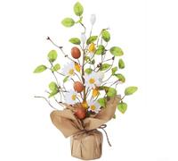 Durashmall Árbol de huevo de Pascua, ramas artificiales de plantas verdes con diseños creativos de huevos para decoración de escritorio del hogar, vacaciones de primavera, plástico ligero, simulación