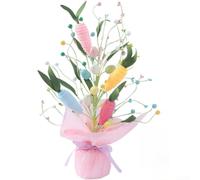 Durashmall Árbol de huevo de Pascua, ramas artificiales de plantas verdes con diseños creativos de huevos para decoración de escritorio del hogar, vacaciones de primavera, plástico ligero, simulación