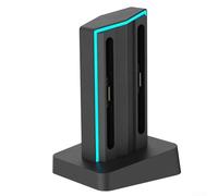 Durashmall Base de carga 4 en 1 Joy Con para interruptor, 2 modos RGB, carga simultánea para cuatro controladores, control de un clic, puertos inteligentes independientes, diseño compacto ABS, negro