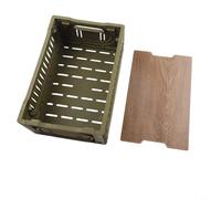 Durashmall Caja de almacenamiento plegable de camping con tablero superior de madera extraíble, baúl plegable al aire libre para picnic senderismo, cesta de polipropileno grueso con asas (A)
