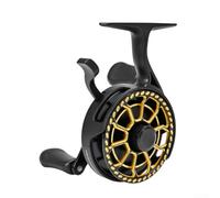 Durashmall Carrete de pesca en hielo con rodamientos de metal 3+1, engranaje de latón y sistema de freno magnético para aguas profundas, línea de pesca de invierno, descenso lento, dorado (mano