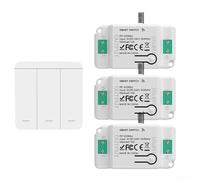 Durashmall Kit de interruptor de luz inalámbrico con control remoto, interruptor RF de 3 bandas con 3 receptores para instalación sin cableado, largo alcance de hasta 660 pies de pared de señal para