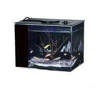 Durashmall Tanque de peces autocirculante de 160 l/h con luz LED y sistema de filtro para el hogar, escritorio, acuario ecológico, negro, transparente, tamaño pequeño (S)
