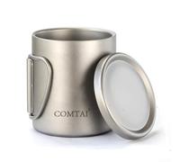Durashmall Taza de agua de titanio de doble pared con tapa y saco de cordón para casa, oficina, camping, senderismo, mochilero, 220 ml (con asas de 550 ml)