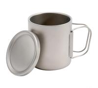 Durashmall Taza de agua de titanio de doble pared con tapa y saco de cordón para casa, oficina, camping, senderismo, mochilero, 220 ml (con asas de 450 ml)