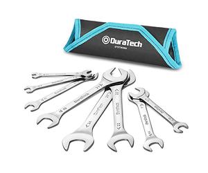DURATECH Juego de 8 Llaves de Doble Extremo Abierto Súper Finas 5,5 mm-27 mm, para Espacios Estrechos, Llave de Doble Boca, Métrico, con Bolsa Enrollable