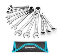 DURATECH Juego de llaves de trinquete de cabeza flexible, juego de llaves combinadas de 12 piezas con engranaje de trinquete de 72 dientes, acero al cromo vanadio, métricas, 8-19 mm