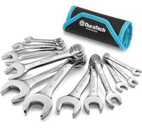 DURATECH Stubby - Juego de llaves métricas, juego de llaves combinadas con extremo abierto, 12 piezas, 8-19 mm, acero al cromo vanadio, 12 puntos, con bolsa de transporte