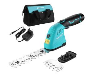DURATECH Tijera Cortacésped y Arreglasetos 2 en 1, 12V | Tijeras Eléctricas de Jardín con Batería, Cargador y Bolsa para Césped, Arbustos, Setos y Jardinería