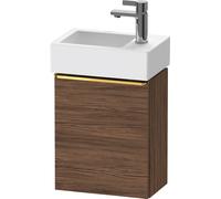 Duravit D-Neo, mueble bajo lavabo consola suspendido, 364x440x222mm, 1 puerta, apertura a la derecha, con tirador de oro pulido, DE4218R34210000, Color: Decoración nogal oscuro mate